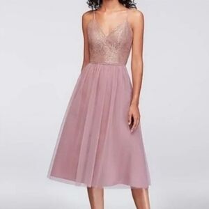 David’s Bridal Pink Lace Chiffon Bridesmaids Dress Size 8